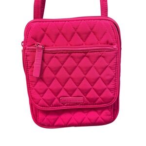 Vera Bradley All In One Crossbody Bag Hot Pink Quilted Microfiber Floral Lining